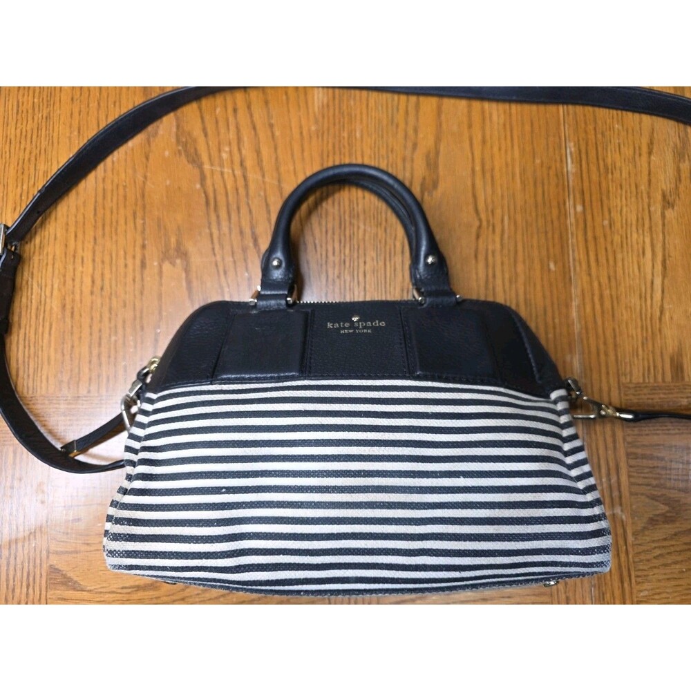 Kate Spade Summit Court Satchel Crossbody Canvas Black Ivory Black Leather